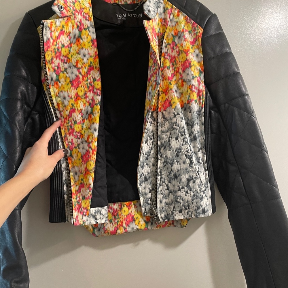 Yigal Azrouël leather and cotton combination biker jacket